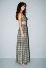 Load image into Gallery viewer, Chiffon Plaid Print Ruched Top and Wide Leg Pant Set