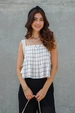 Load image into Gallery viewer, Plaid Lace Trim Side-Tie Crop Top