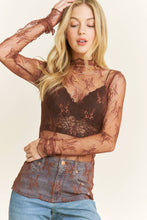 Load image into Gallery viewer, MESH LACE HIGH NECK DESIGN LONG SLEEVE FITTED TOP