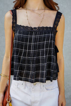 Load image into Gallery viewer, Plaid Lace Trim Side-Tie Crop Top