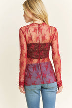 Load image into Gallery viewer, MESH LACE HIGH NECK DESIGN LONG SLEEVE FITTED TOP