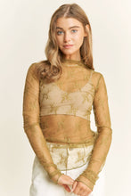 Load image into Gallery viewer, MESH LACE HIGH NECK DESIGN LONG SLEEVE FITTED TOP