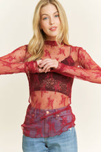 Load image into Gallery viewer, MESH LACE HIGH NECK DESIGN LONG SLEEVE FITTED TOP