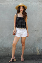 Load image into Gallery viewer, Plaid Lace Trim Side-Tie Crop Top