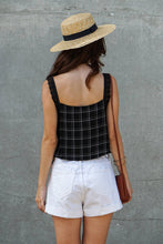 Load image into Gallery viewer, Plaid Lace Trim Side-Tie Crop Top