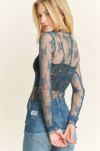 Load image into Gallery viewer, MESH LACE HIGH NECK DESIGN LONG SLEEVE FITTED TOP
