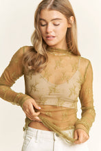 Load image into Gallery viewer, MESH LACE HIGH NECK DESIGN LONG SLEEVE FITTED TOP