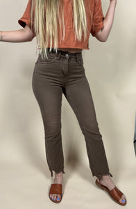 Bella Brown Distressed Cropped Flare