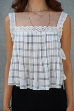 Load image into Gallery viewer, Plaid Lace Trim Side-Tie Crop Top
