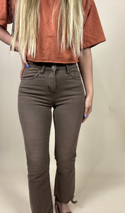 Bella Brown Distressed Cropped Flare