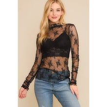 Load image into Gallery viewer, MESH LACE HIGH NECK DESIGN LONG SLEEVE FITTED TOP
