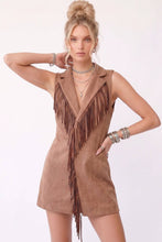 Load image into Gallery viewer, FAUX SUEDE FRINGED SLEEVELESS BLAZER LONGLINE VEST W2124JIA
