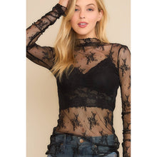 Load image into Gallery viewer, MESH LACE HIGH NECK DESIGN LONG SLEEVE FITTED TOP
