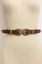 Load image into Gallery viewer, Double Buckle Faux Leather Western Style Belt: Camel
