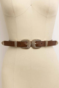 Double Buckle Faux Leather Western Style Belt: Camel