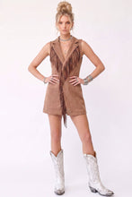 Load image into Gallery viewer, FAUX SUEDE FRINGED SLEEVELESS BLAZER LONGLINE VEST W2124JIA
