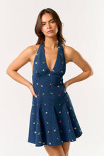 Load image into Gallery viewer, Floral Denim Halter Dress
