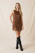 Load image into Gallery viewer, Sleeveless Mini Shift Dress with Scalloped Lace Hem
