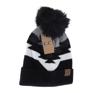 Aztec Natural Faux Fur Pom Beanie