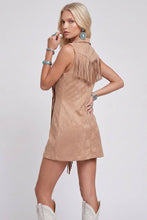 Load image into Gallery viewer, FAUX SUEDE FRINGED SLEEVELESS BLAZER LONGLINE VEST W2124JIA
