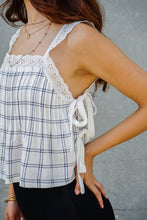 Load image into Gallery viewer, Plaid Lace Trim Side-Tie Crop Top
