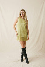 Load image into Gallery viewer, Sleeveless Mini Shift Dress with Scalloped Lace Hem
