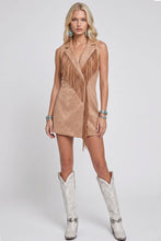 Load image into Gallery viewer, FAUX SUEDE FRINGED SLEEVELESS BLAZER LONGLINE VEST W2124JIA
