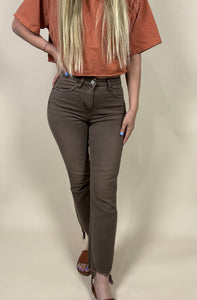 Bella Brown Distressed Cropped Flare