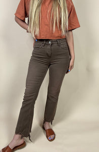 Bella Brown Distressed Cropped Flare