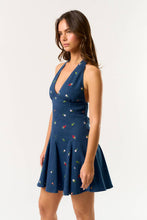Load image into Gallery viewer, Floral Denim Halter Dress
