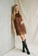 Load image into Gallery viewer, Sleeveless Mini Shift Dress with Scalloped Lace Hem
