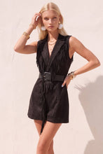 Load image into Gallery viewer, FAUX SUEDE FRINGED SLEEVELESS BLAZER LONGLINE VEST W2124JIA
