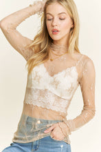 Load image into Gallery viewer, MESH LACE HIGH NECK DESIGN LONG SLEEVE FITTED TOP
