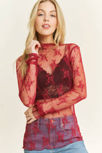 Load image into Gallery viewer, MESH LACE HIGH NECK DESIGN LONG SLEEVE FITTED TOP
