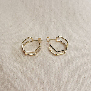 18k Gold Filled Double Wire Geometric C Hoop Earrings