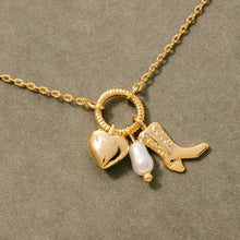 Load image into Gallery viewer, Western Cowboy Boot Heart Pearl Charms Chain Necklace
