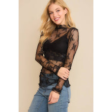 Load image into Gallery viewer, MESH LACE HIGH NECK DESIGN LONG SLEEVE FITTED TOP
