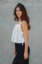 Load image into Gallery viewer, Plaid Lace Trim Side-Tie Crop Top
