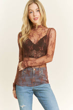 Load image into Gallery viewer, MESH LACE HIGH NECK DESIGN LONG SLEEVE FITTED TOP
