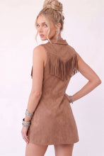 Load image into Gallery viewer, FAUX SUEDE FRINGED SLEEVELESS BLAZER LONGLINE VEST W2124JIA
