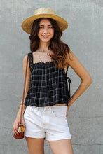 Load image into Gallery viewer, Plaid Lace Trim Side-Tie Crop Top
