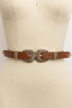 Load image into Gallery viewer, Double Buckle Faux Leather Western Style Belt: Camel
